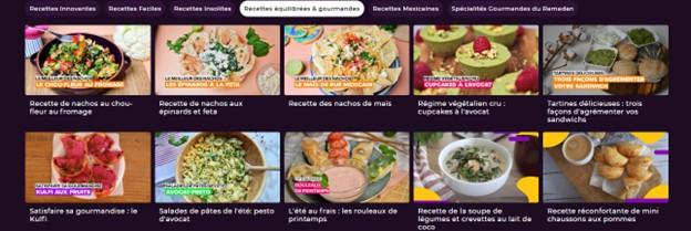 La sous-rubrique « Recettes équilibrées et gourmandes »