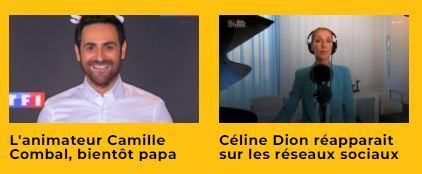 Capture d’actualité concernant Camille Combal et Céline Dion