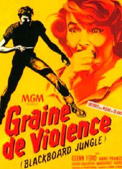 L’affiche de Graine-de-violence-avec-un-homme-tenant-un-couteau-et-une-femme-en-détresse-sur-Veedz